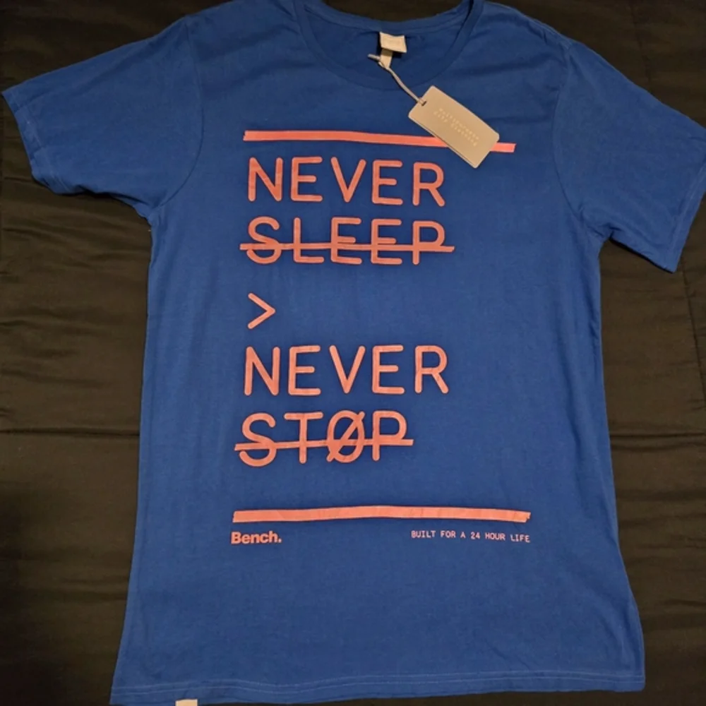 NWT Bench Men's Blue Graphic T-Shirt‎ Never Sleep Never Stop Size Medium